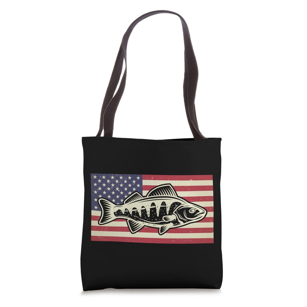 Distressed Usa American Flag Patriotic Perch Fishing Tote Bag :v